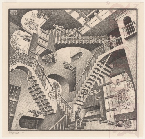 Relatividade, M.C. Escher, 1953, fonte: mcescher.com